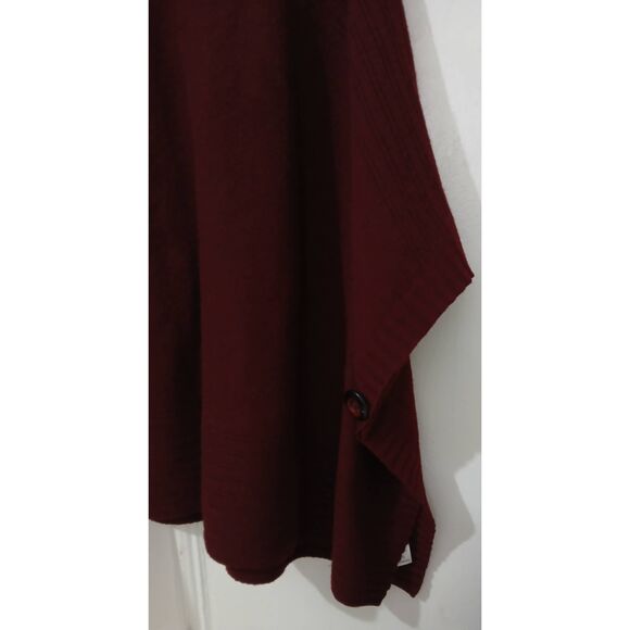 Adrienne vittadini womens xl sweater poncho maroon burgundy wool yak mockneck - Picture 2 of 8